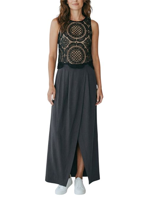 gonna donna in lino e viscosa nera Milva Mi | 913107